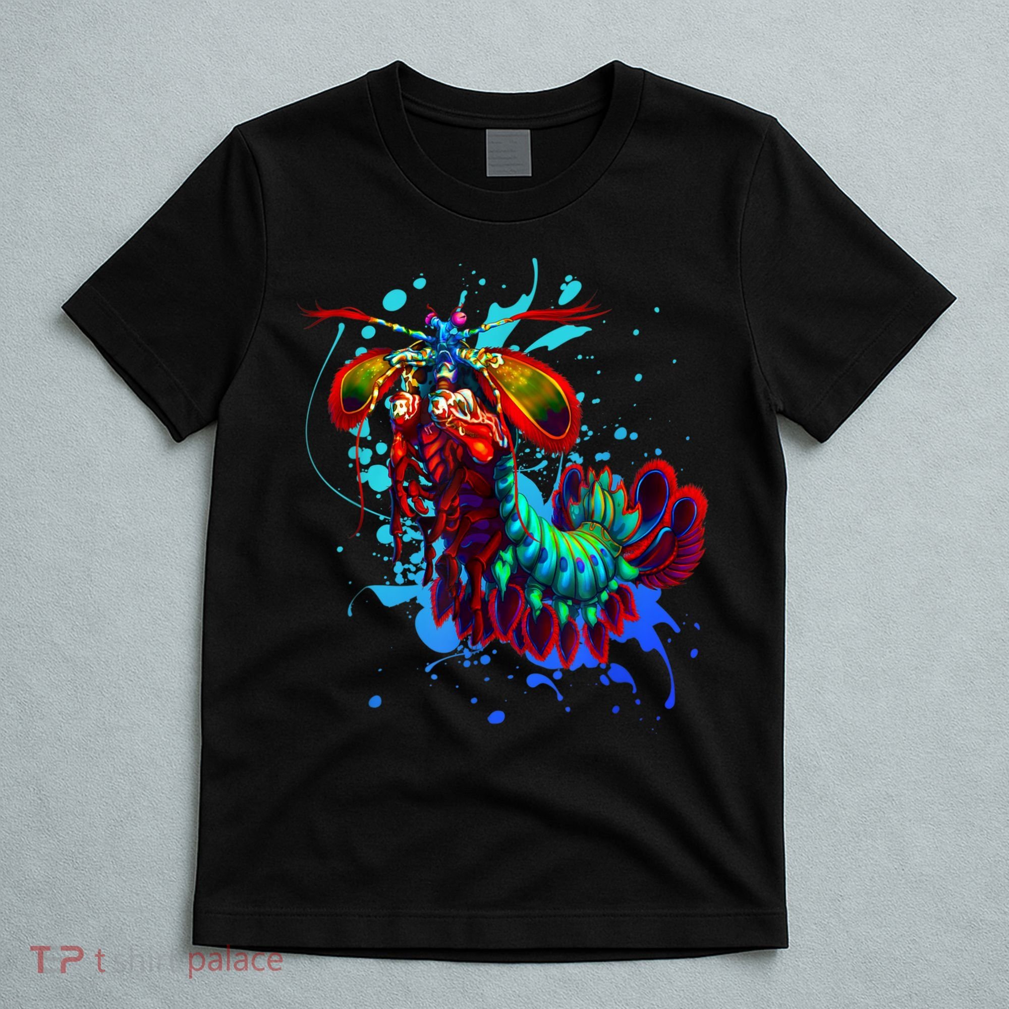 Rainbow Peacock Mantis Shrimp Blue Splash T-Shirt