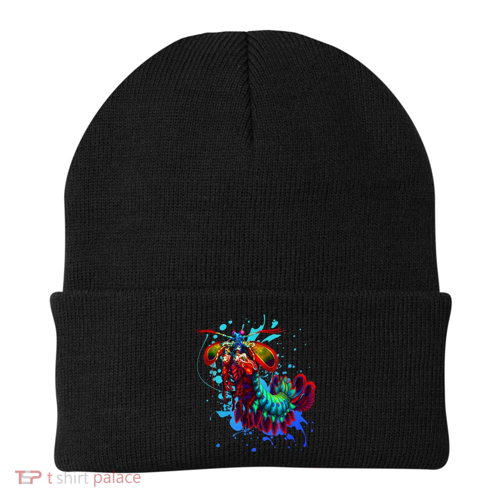 Rainbow Peacock Mantis Shrimp Blue Splash Beanie