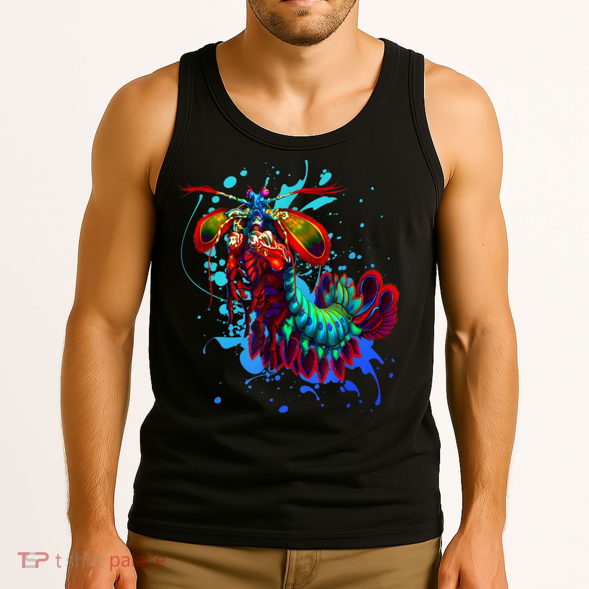 Rainbow Peacock Mantis Shrimp Blue Splash Tank Top