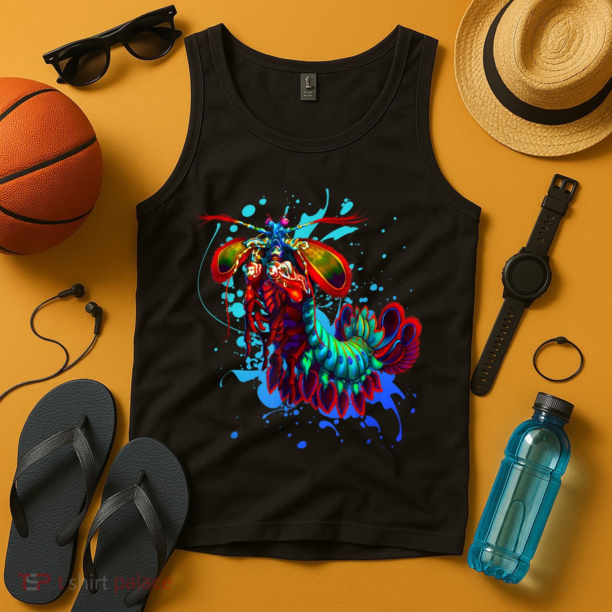 Rainbow Peacock Mantis Shrimp Blue Splash Tank Top