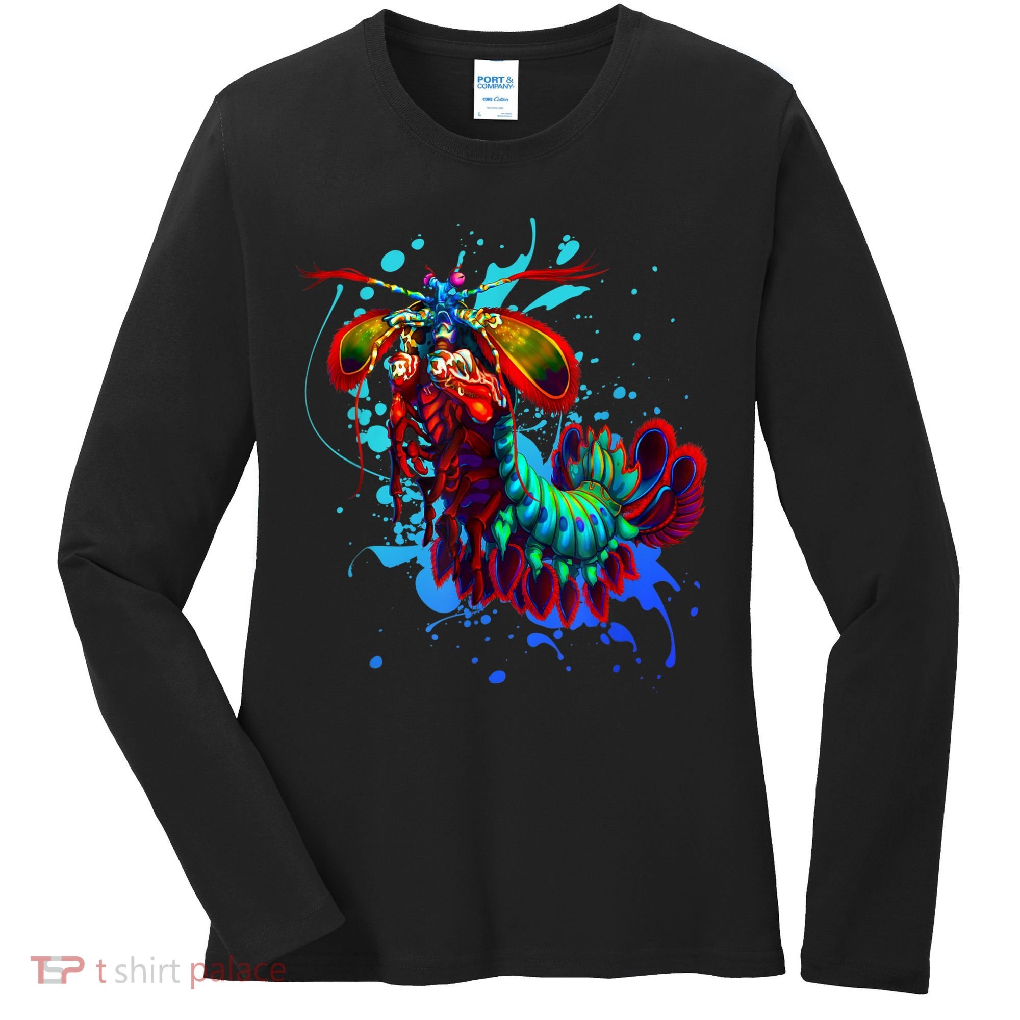 Rainbow Peacock Mantis Shrimp Blue Splash Women's Long Sleeve Shirt