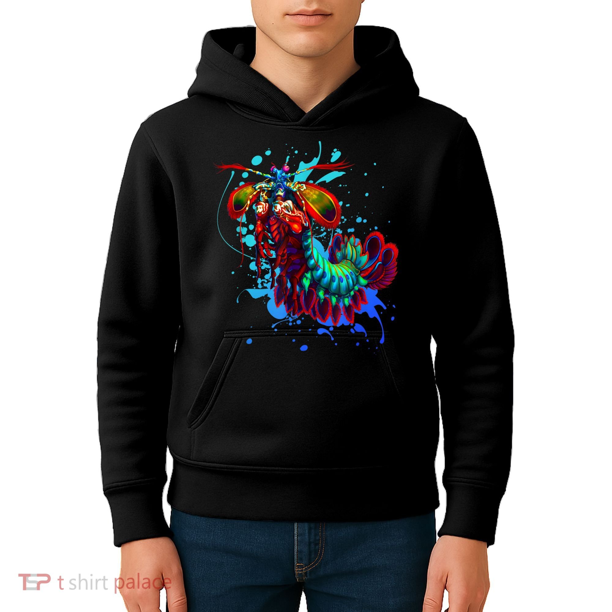 Rainbow Peacock Mantis Shrimp Blue Splash Kids Hoodie