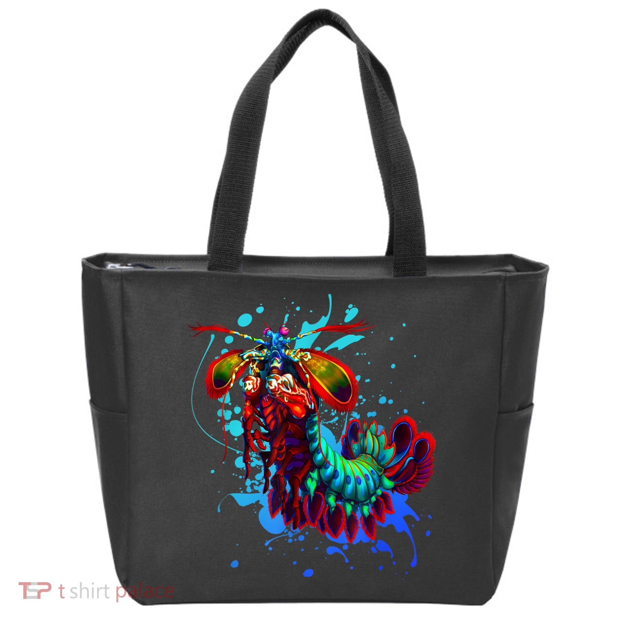 Rainbow Peacock Mantis Shrimp Blue Splash Tote Bag