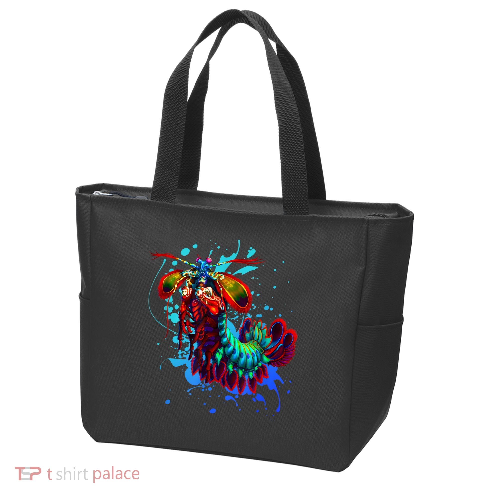 Rainbow Peacock Mantis Shrimp Blue Splash Tote Bag