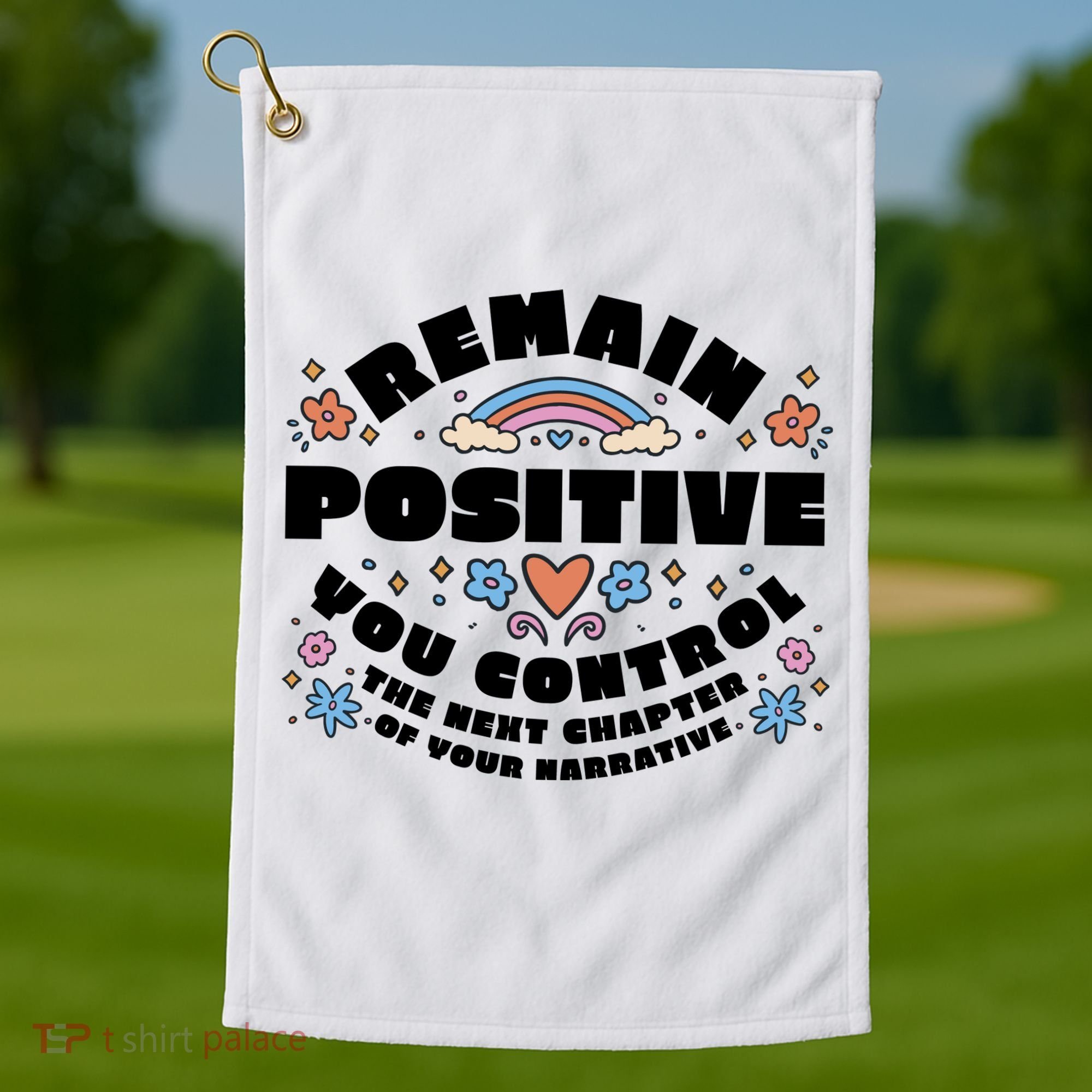 Remain Positive Motivation Quote Golf Towel