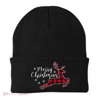 Red Plaid Merry Christmas Letter Reindeer Snowflake Buffalo Gift Beanie thumb 0