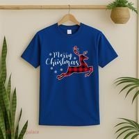 Red Plaid Merry Christmas Letter Reindeer Snowflake Buffalo Gift T-Shirt thumb 2