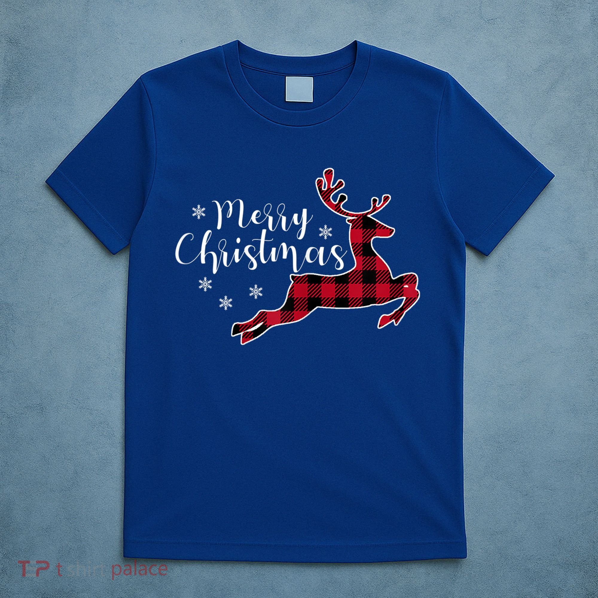 Red Plaid Merry Christmas Letter Reindeer Snowflake Buffalo Gift T-Shirt