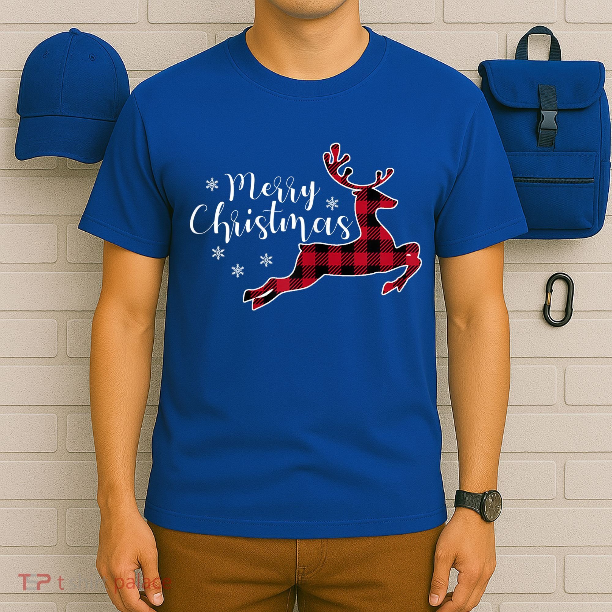Red Plaid Merry Christmas Letter Reindeer Snowflake Buffalo Gift T-Shirt