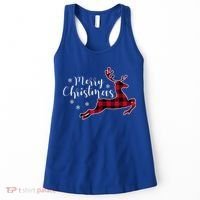 Red Plaid Merry Christmas Letter Reindeer Snowflake Buffalo Gift Women's Tank Top thumb 0