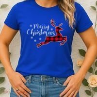 Red Plaid Merry Christmas Letter Reindeer Snowflake Buffalo Gift Women's T-Shirt thumb 2