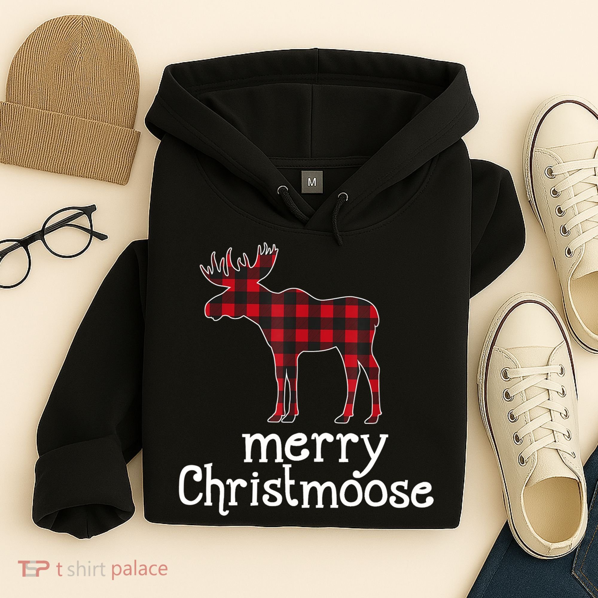 Red Plaid Merry Christmoose Christmas GIFT Hoodie