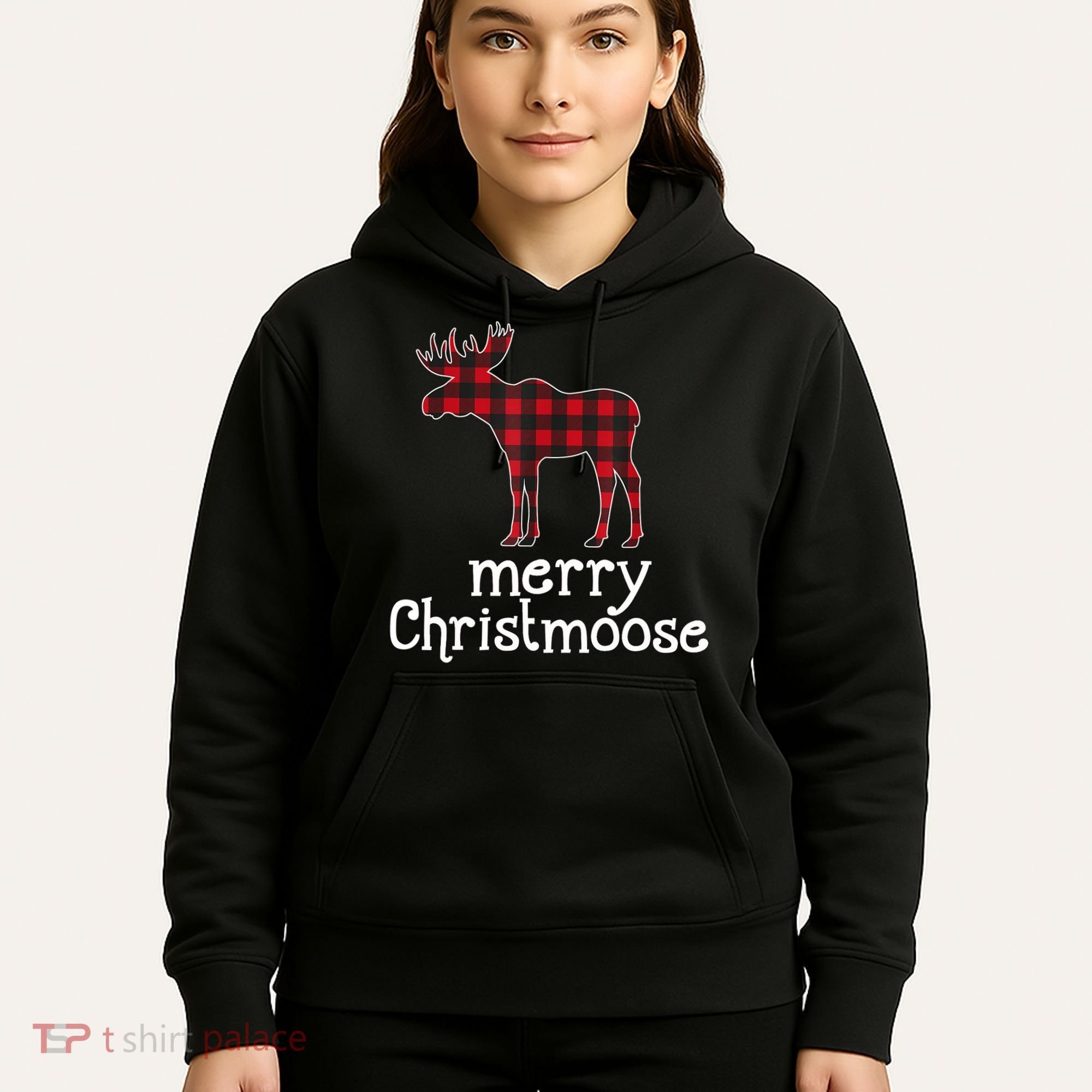 Red Plaid Merry Christmoose Christmas GIFT Hoodie