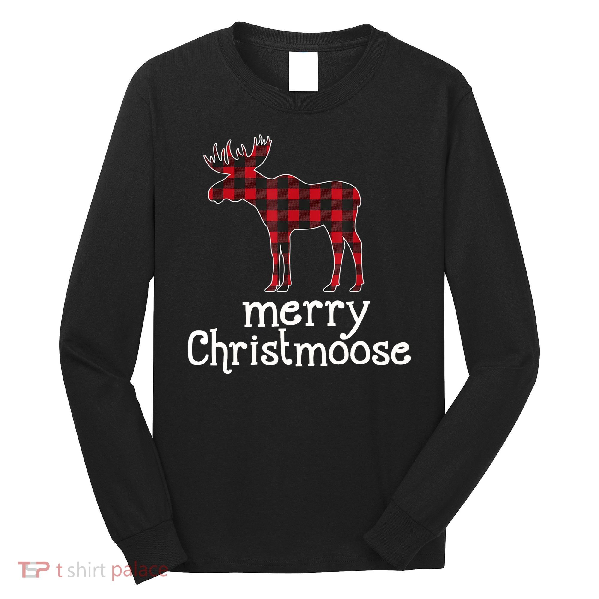 Red Plaid Merry Christmoose Christmas GIFT Long Sleeve Shirt