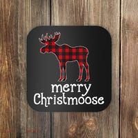 Red Plaid Merry Christmoose Christmas GIFT Coaster thumb 0
