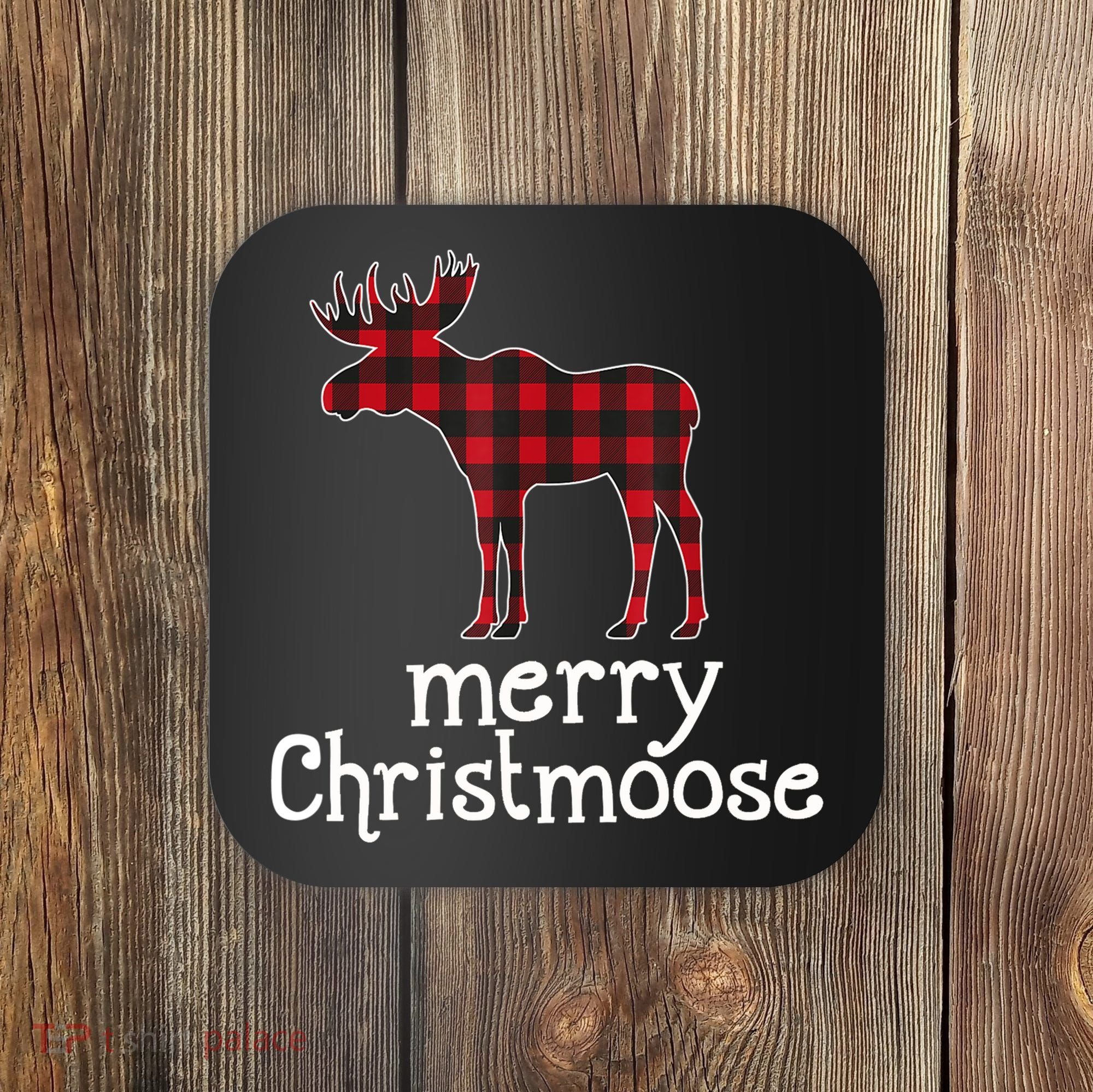 Red Plaid Merry Christmoose Christmas GIFT Coaster