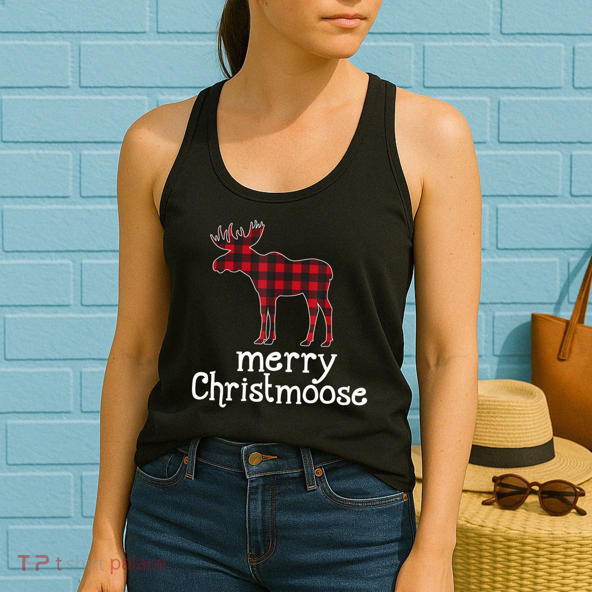 Red Plaid Merry Christmoose Christmas GIFT Women's Tank Top