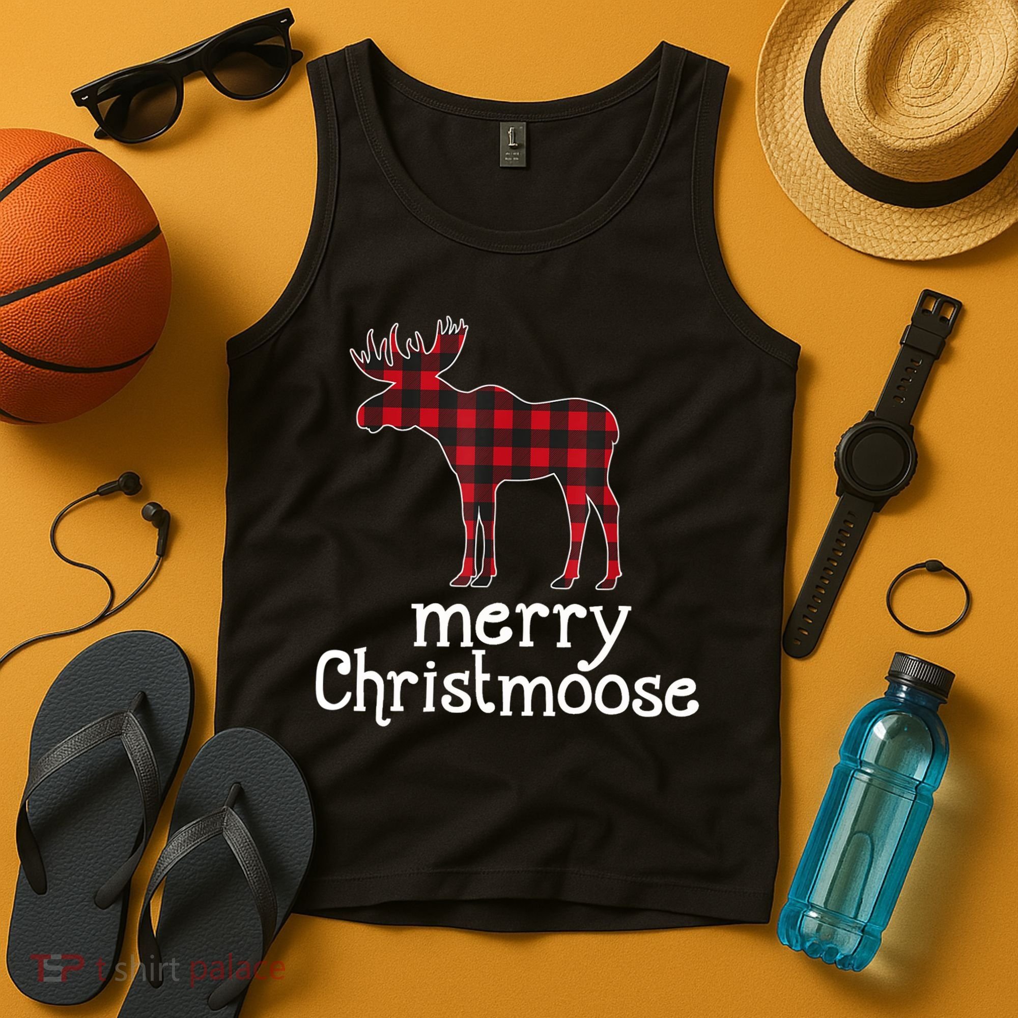 Red Plaid Merry Christmoose Christmas GIFT Tank Top