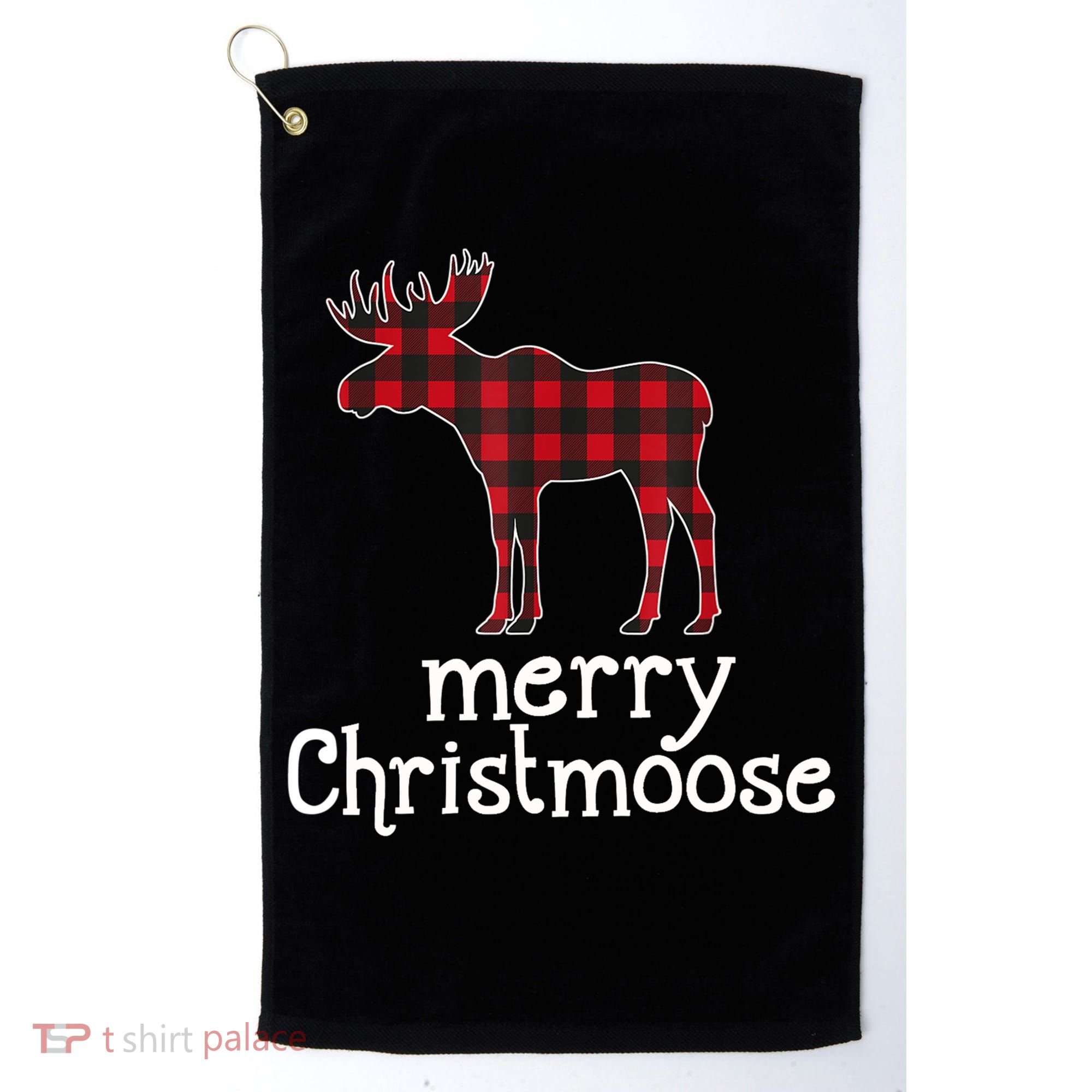 Red Plaid Merry Christmoose Christmas GIFT Golf Towel