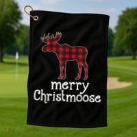 Red Plaid Merry Christmoose Christmas GIFT Golf Towel thumb 1