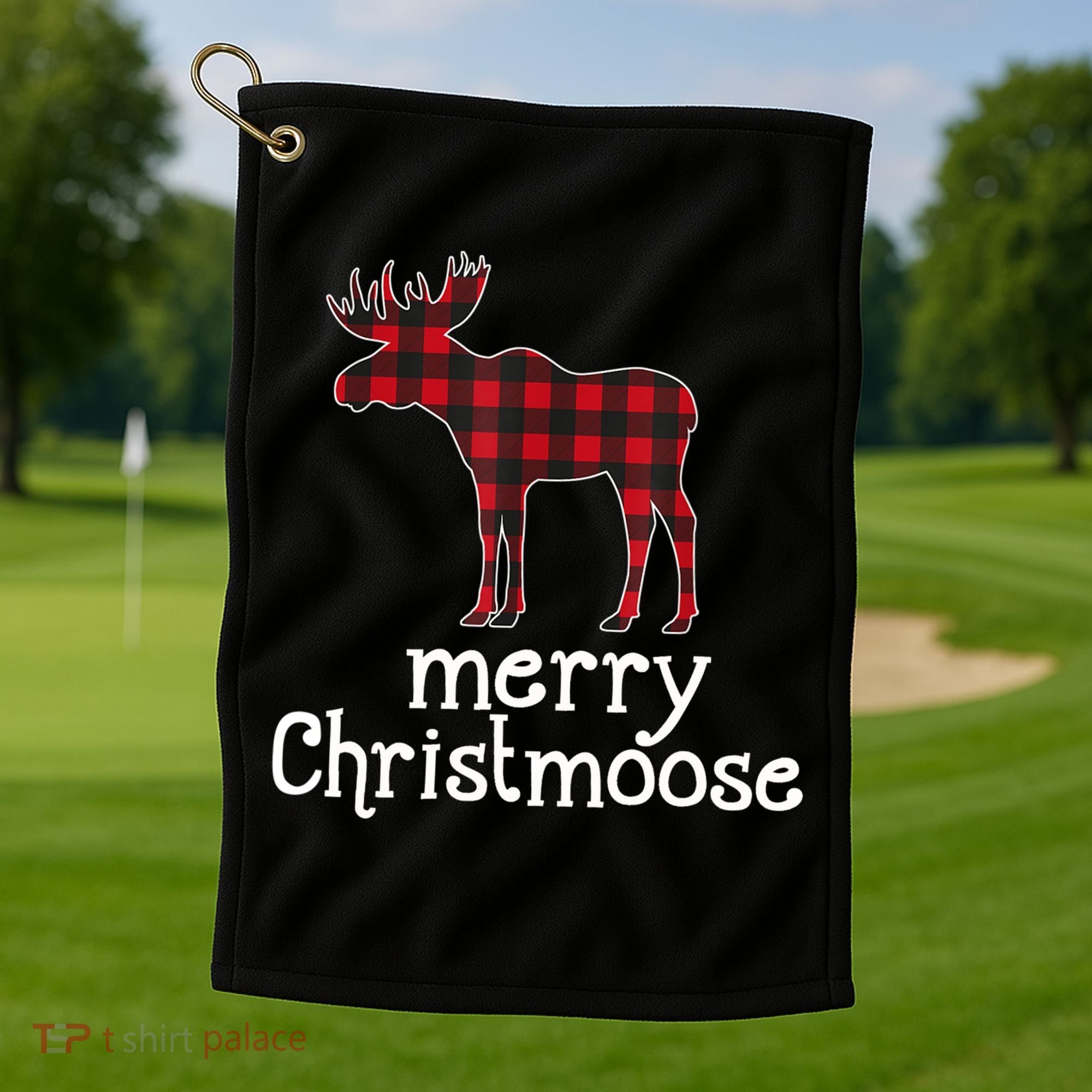 Red Plaid Merry Christmoose Christmas GIFT Golf Towel