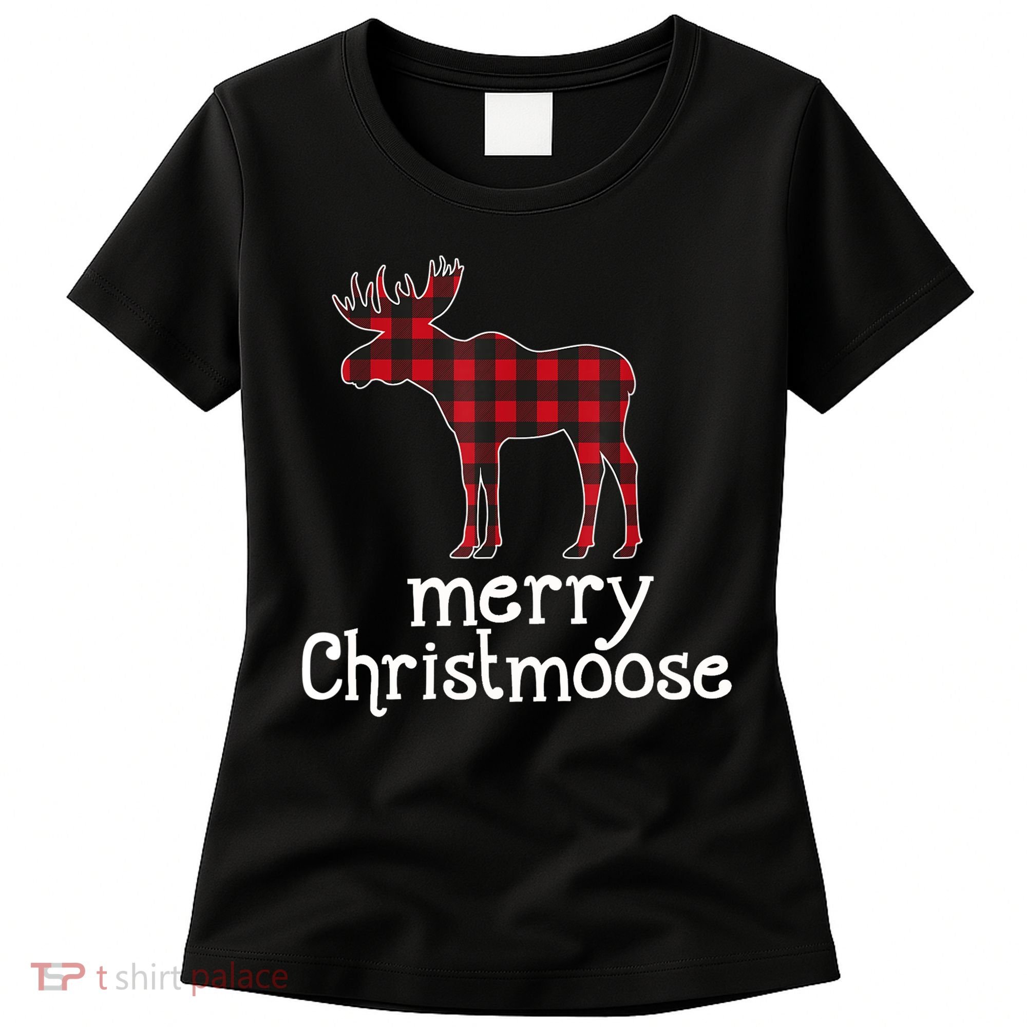 Red Plaid Merry Christmoose Christmas GIFT Women's T-Shirt