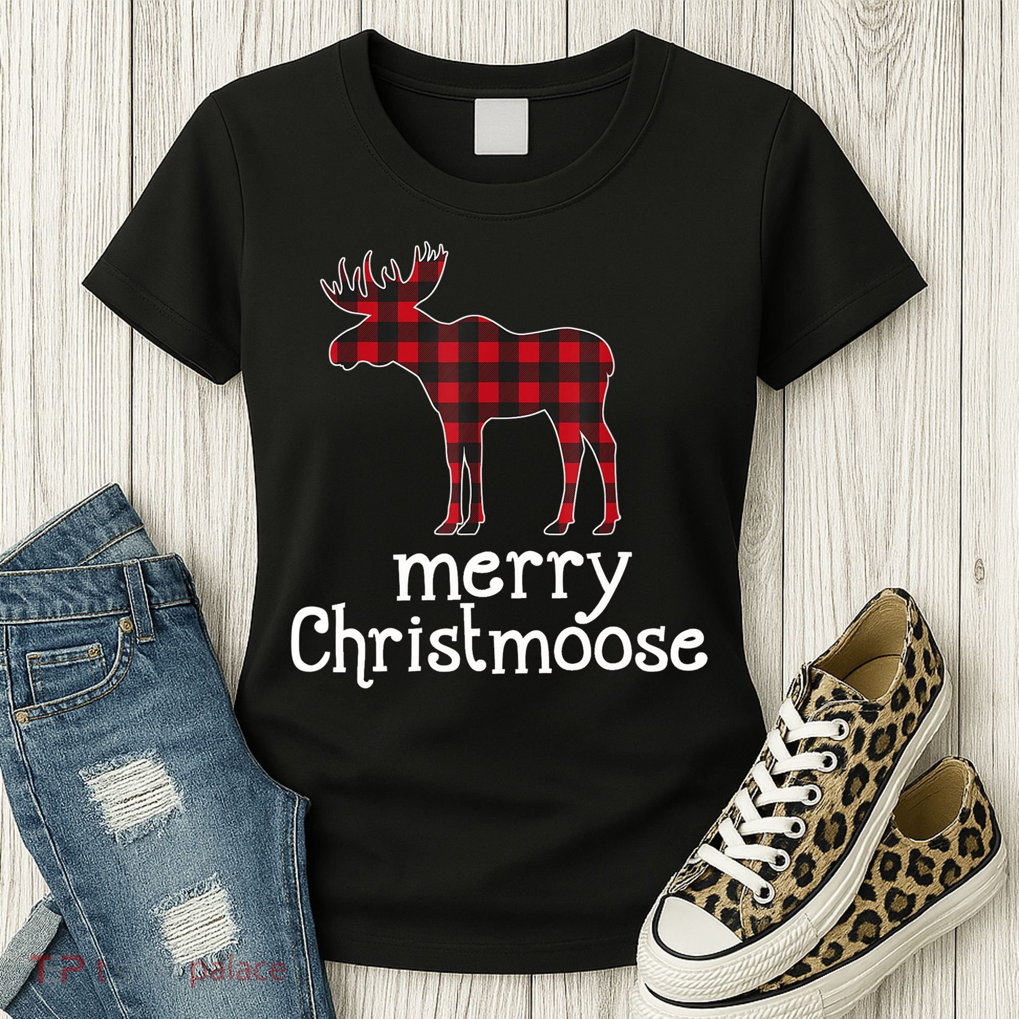 Red Plaid Merry Christmoose Christmas GIFT Women's T-Shirt
