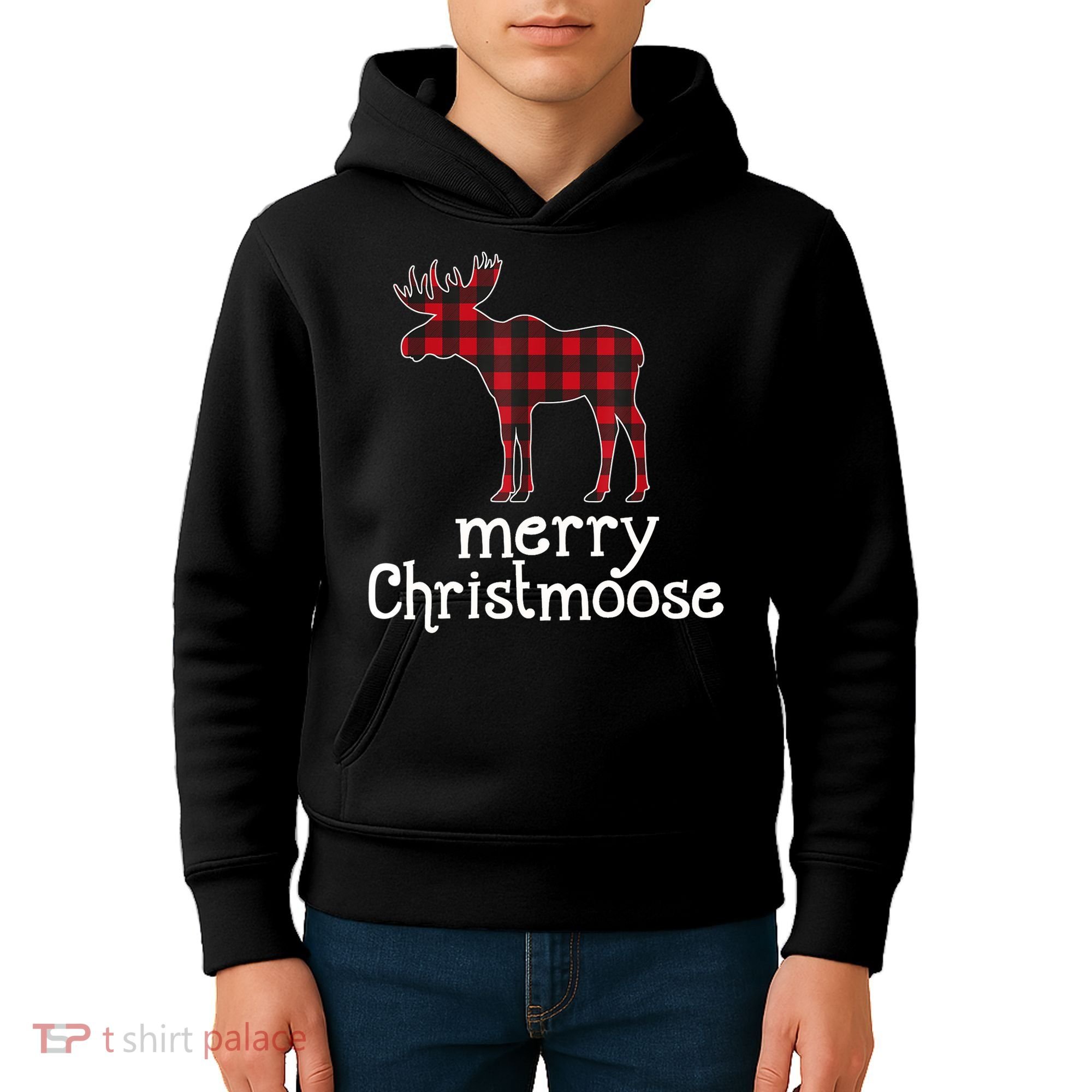 Red Plaid Merry Christmoose Christmas GIFT Kids Hoodie