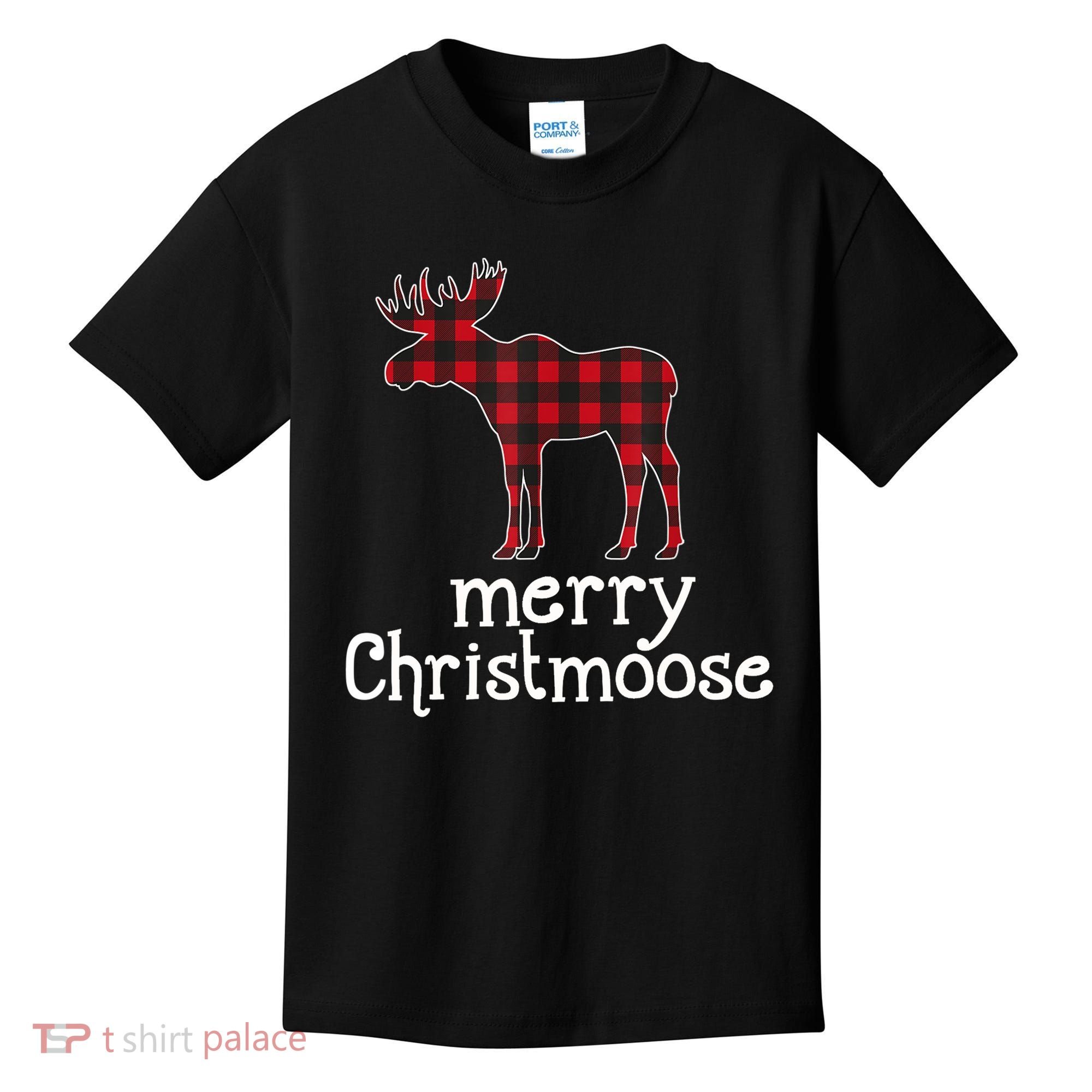 Red Plaid Merry Christmoose Christmas GIFT Kids T-Shirt