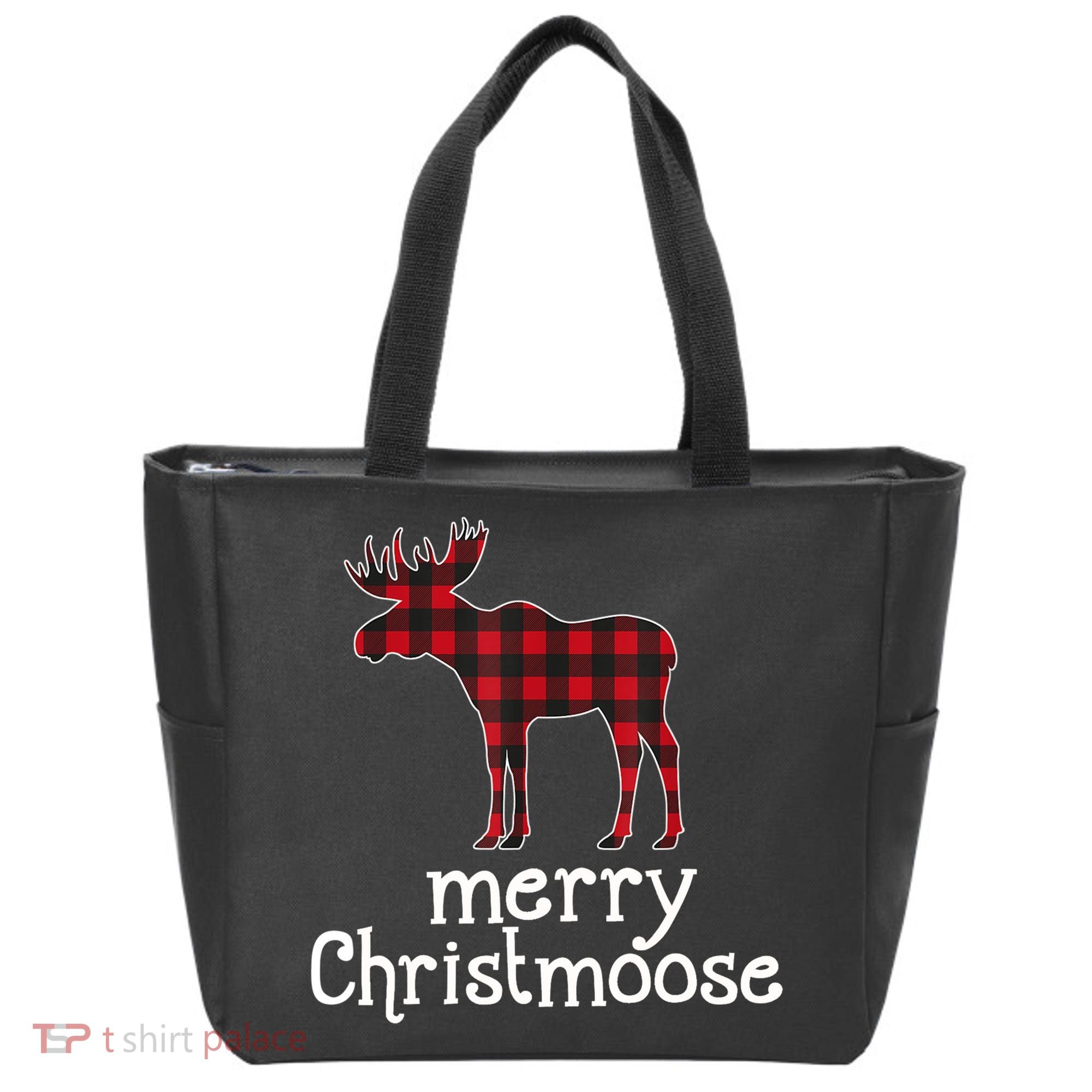Red Plaid Merry Christmoose Christmas GIFT Tote Bag