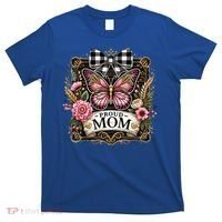 Rustic Proud Mom Elegant Butterfly & Flowers For Mothers  T-Shirt thumb 0