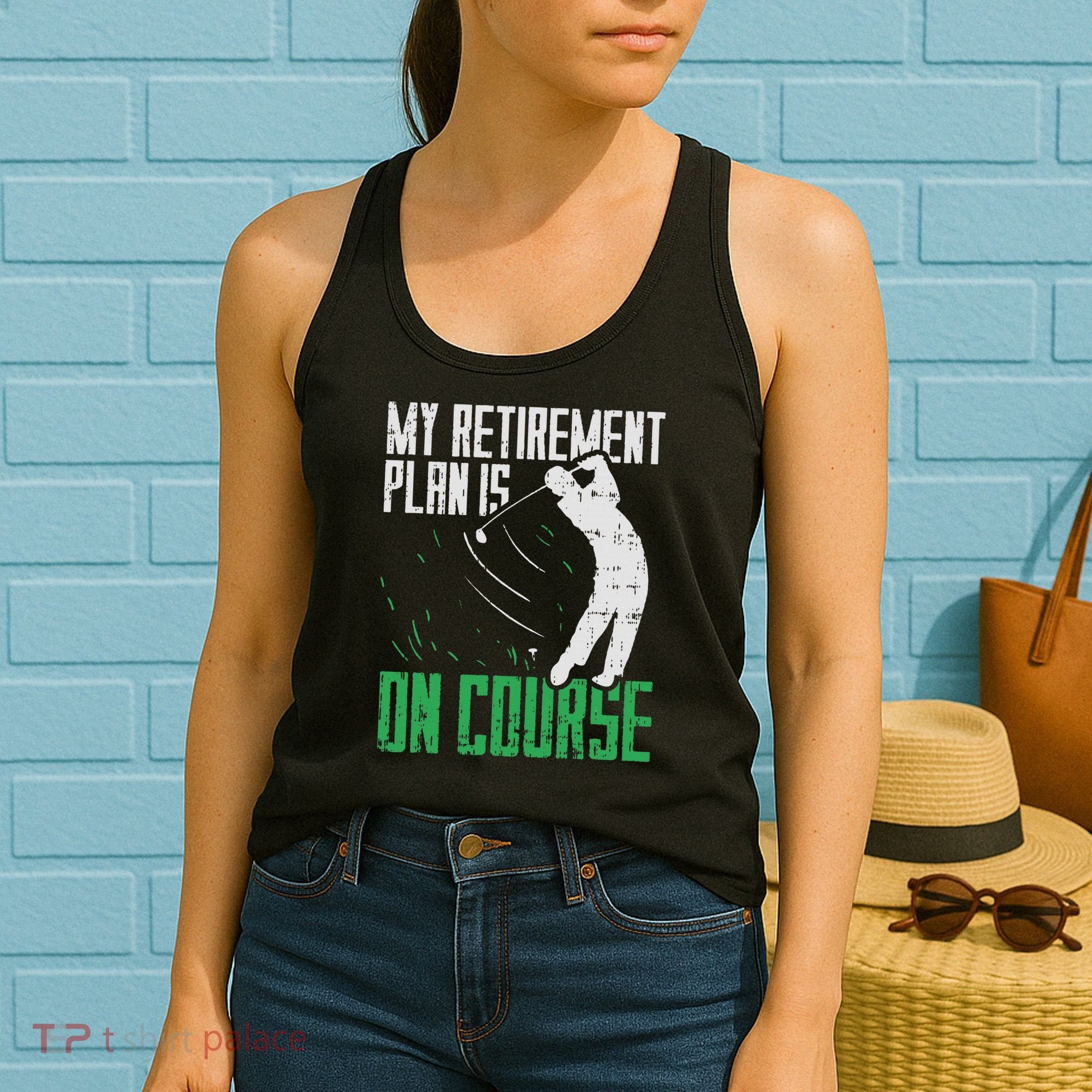 Retirement Plan On Course Golf Funny Retired Golfer Dad Gift Women's Tank Top