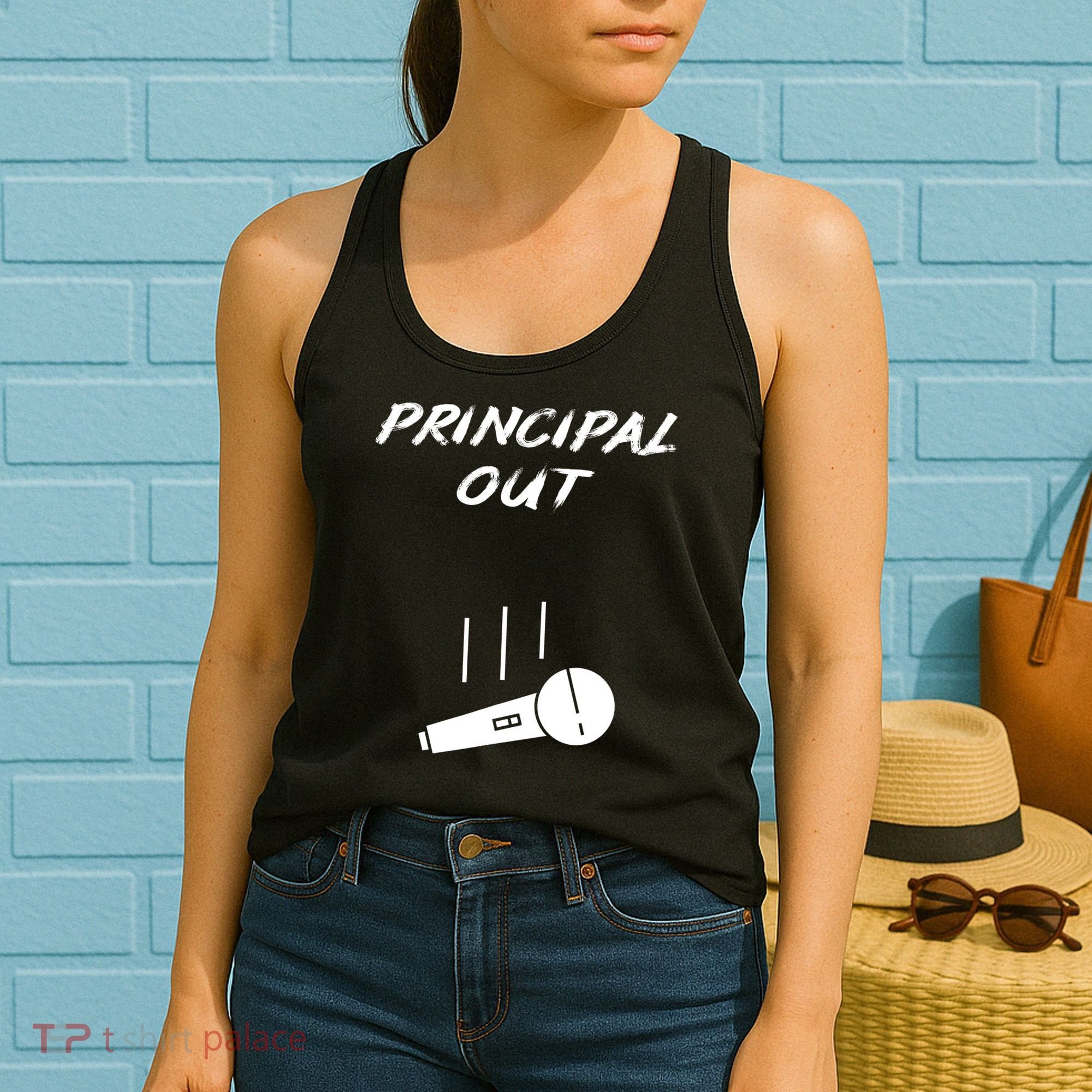 Retired Principal Out Retirement Mic Drop End Of Year Funny Women's Tank Top