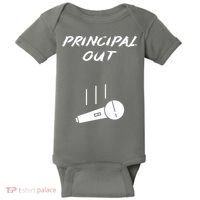 Retired Principal Out Retirement Mic Drop End Of Year Funny Baby Bodysuit thumb 0