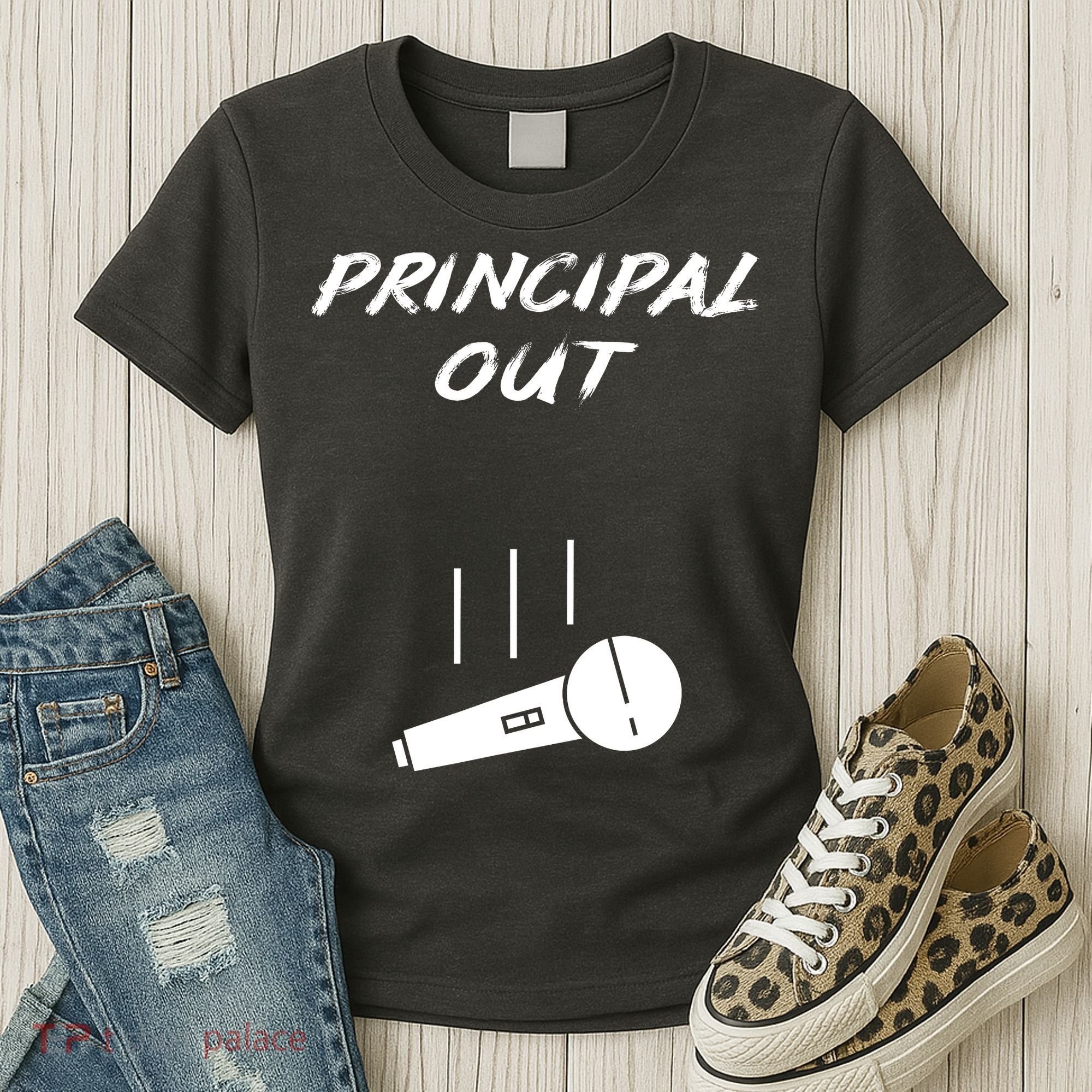 Retired Principal Out Retirement Mic Drop End Of Year Funny Women's T-Shirt