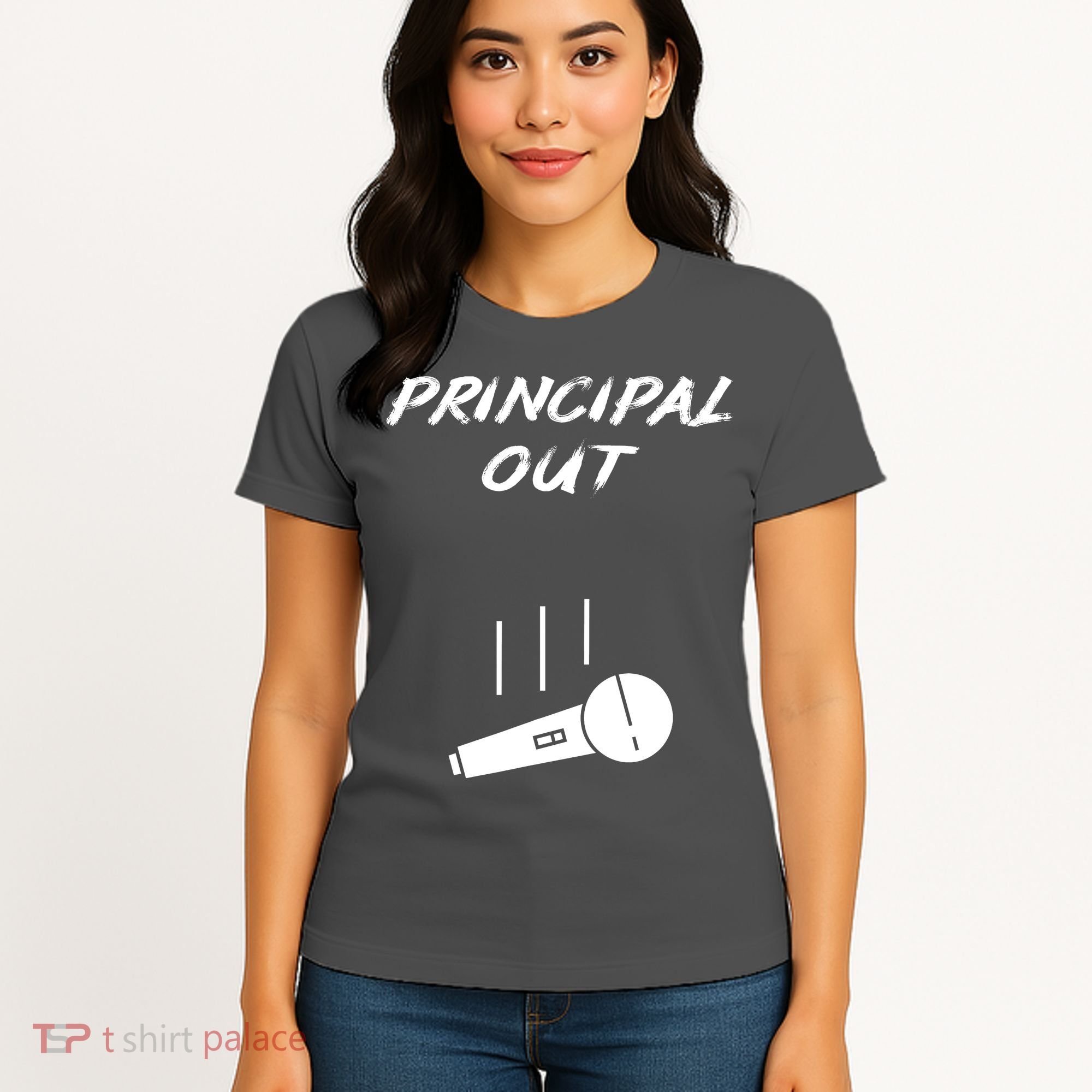 Retired Principal Out Retirement Mic Drop End Of Year Funny Women's T-Shirt