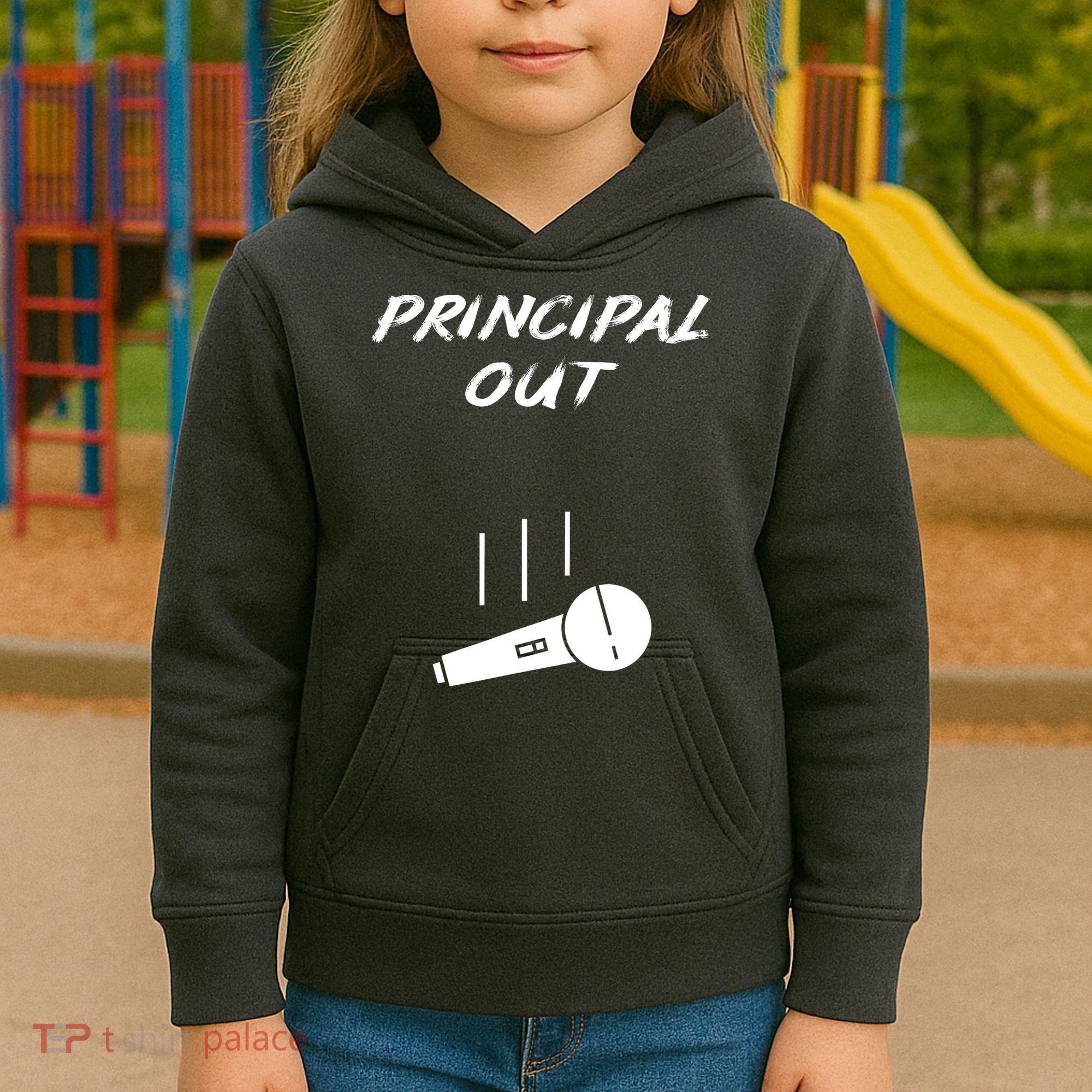 Retired Principal Out Retirement Mic Drop End Of Year Funny Kids Hoodie