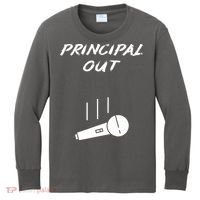 Retired Principal Out Retirement Mic Drop End Of Year Funny Kids Long Sleeve Shirt thumb 0