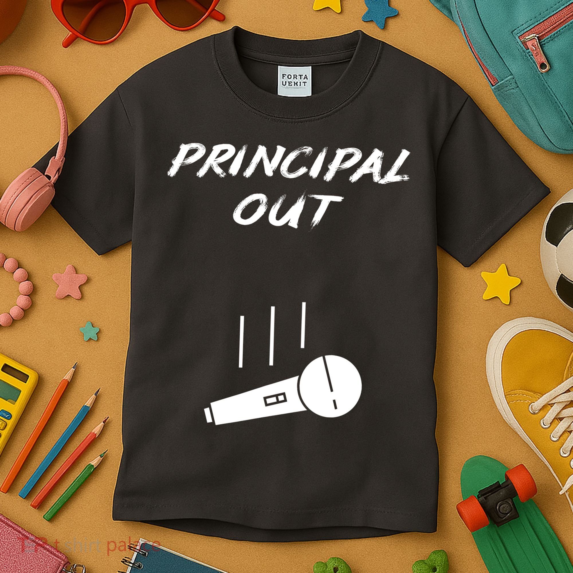 Retired Principal Out Retirement Mic Drop End Of Year Funny Kids T-Shirt