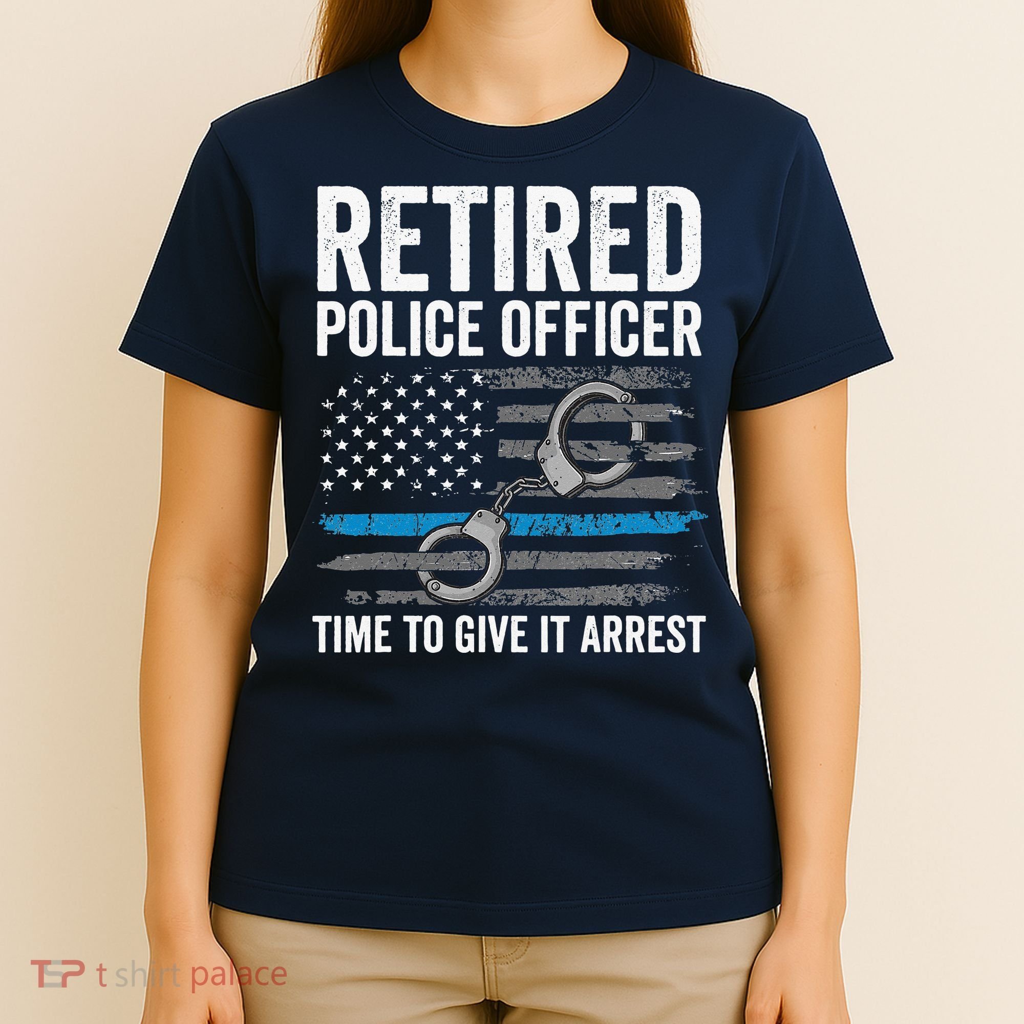 Retired Police Officer Blue Thin Line Flag Retirement T-Shirt