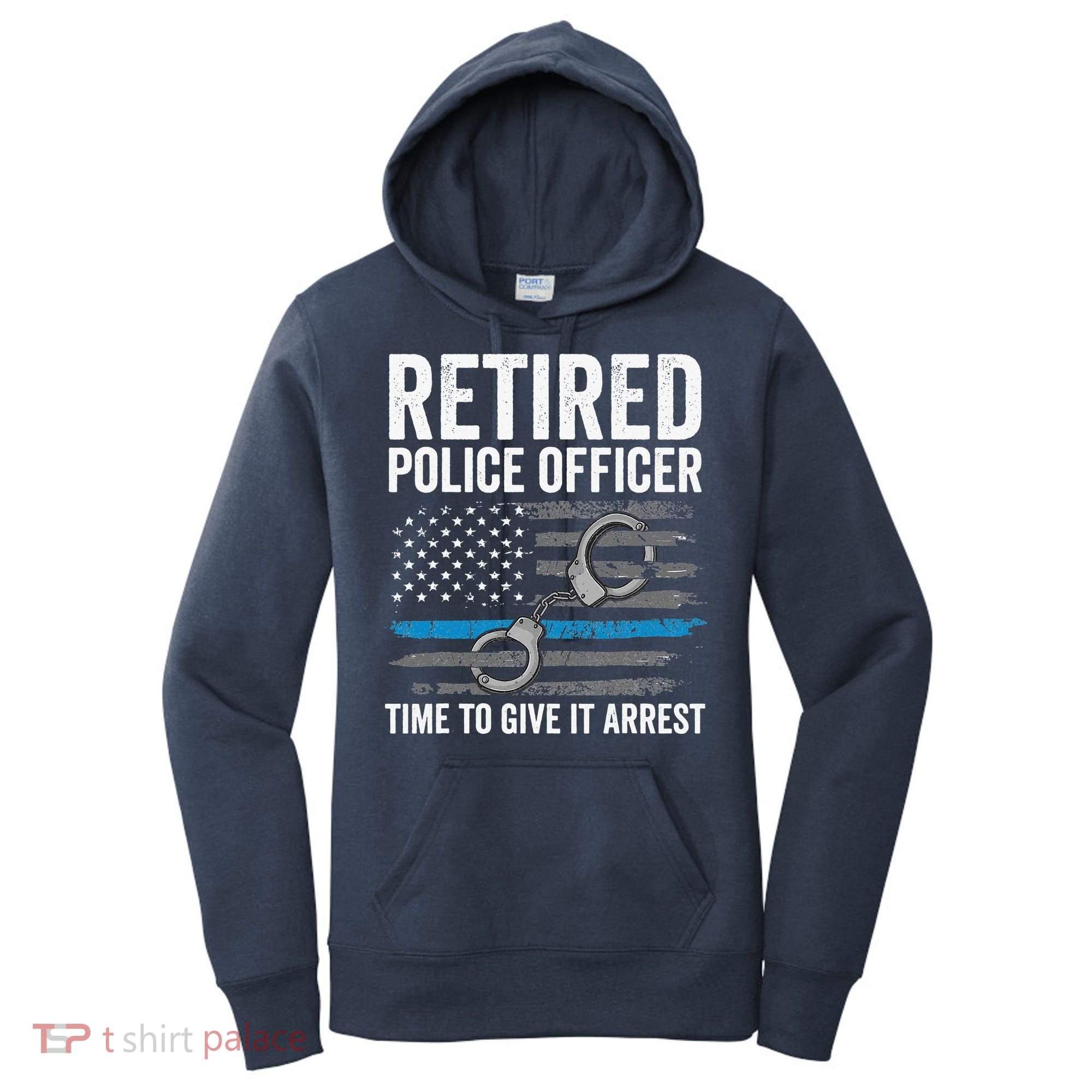 Retired Police Officer Blue Thin Line Flag Retirement Women's Hoodie