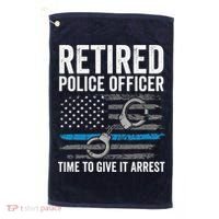 Retired Police Officer Blue Thin Line Flag Retirement Golf Towel thumb 0