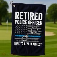 Retired Police Officer Blue Thin Line Flag Retirement Golf Towel thumb 1