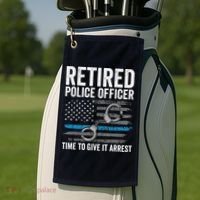 Retired Police Officer Blue Thin Line Flag Retirement Golf Towel thumb 2