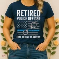 Retired Police Officer Blue Thin Line Flag Retirement Women's T-Shirt thumb 2