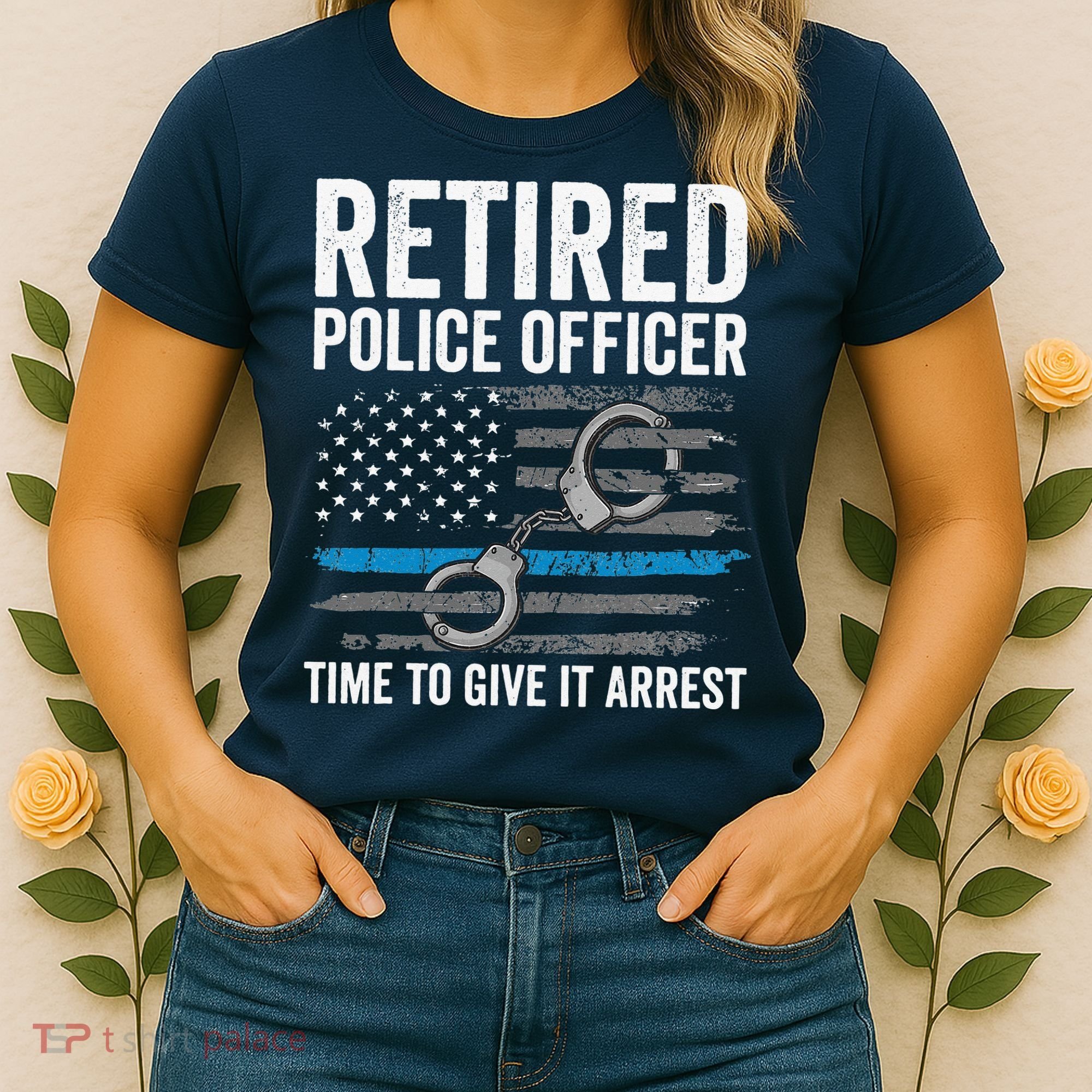Retired Police Officer Blue Thin Line Flag Retirement Women's T-Shirt