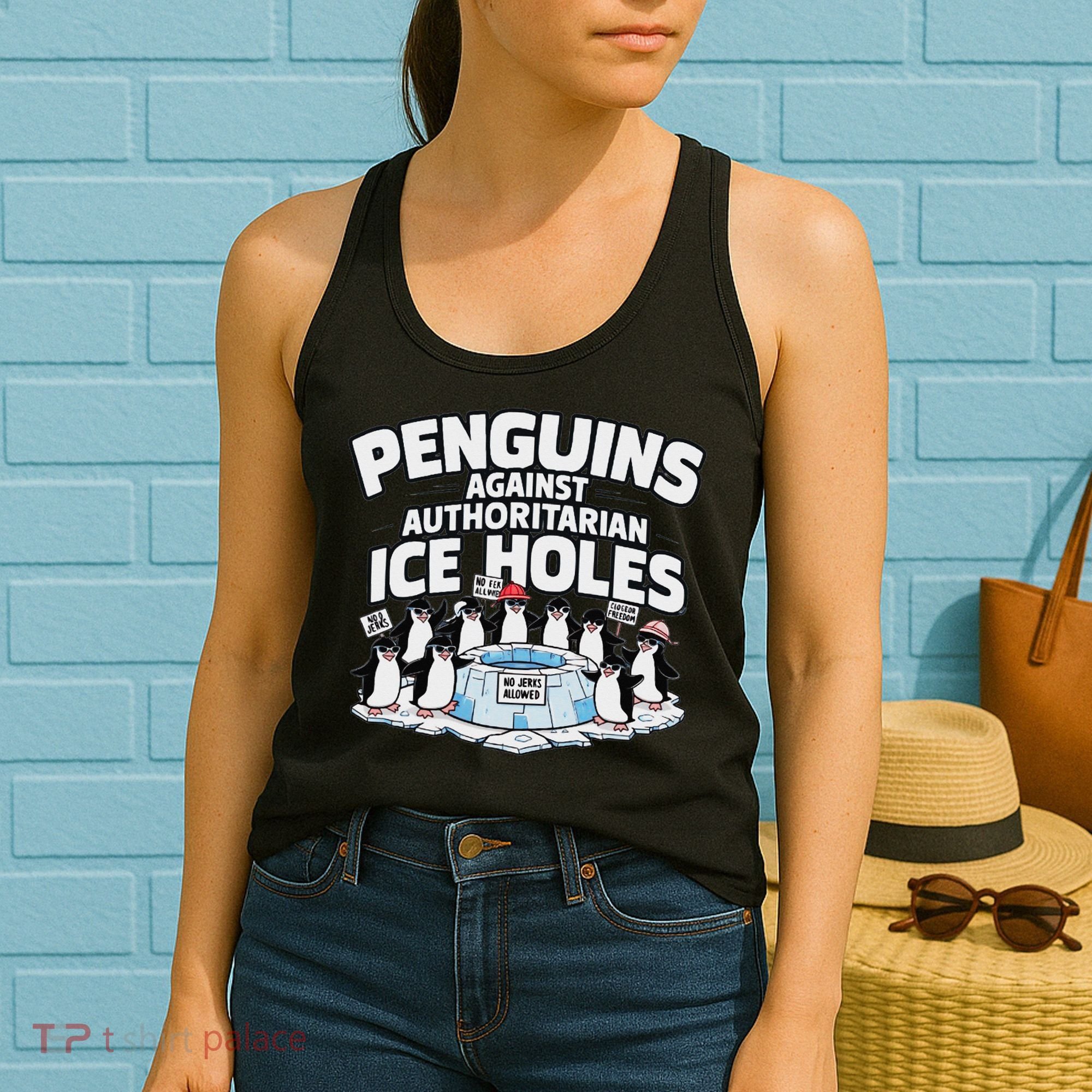 Resist Penguins Protest Funny Penguins Against Women's Tank Top