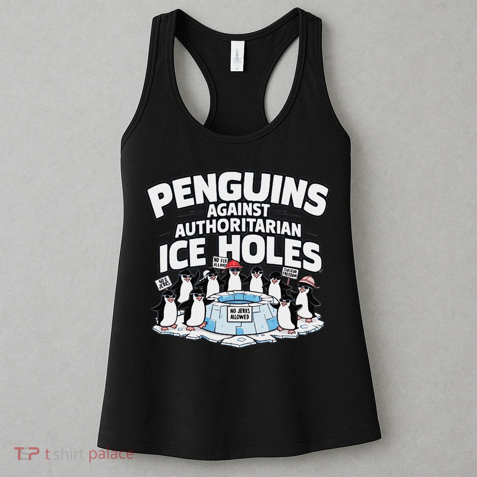 Resist Penguins Protest Funny Penguins Against Women's Tank Top