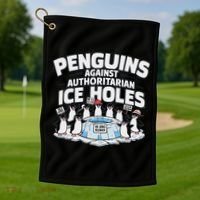 Resist Penguins Protest Funny Penguins Against Golf Towel thumb 1