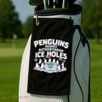 Resist Penguins Protest Funny Penguins Against Golf Towel thumb 2